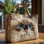 Handcrafted Quilted Bag – White Cat with Blue Eyes