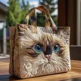 Handcrafted Quilted Bag – White Cat with Blue Eyes