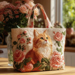 Handcrafted Quilted Bag – Red Cat with Roses