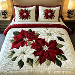 3-Piece Quilted Bedding Set – Wintry Poinsettias