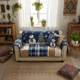Quilted Sofa Cover – Festive in Blue – View 3