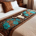 Quilted Bed Runner – Bull Skull with Desert Roses