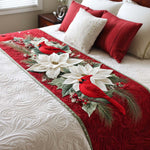 Quilted Bed Runner – Red Cardinal on the Poinsettia