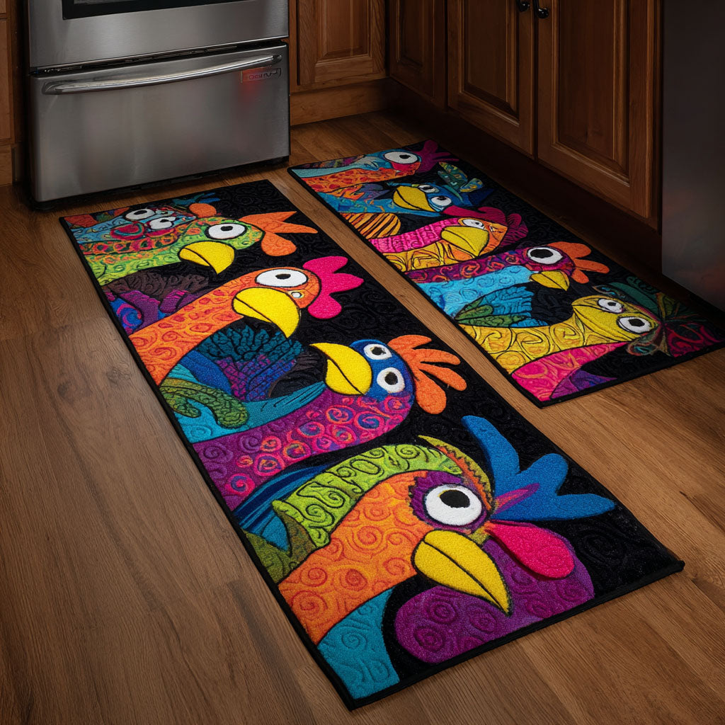Non-Slip Kitchen Rug – Hens and Flowers