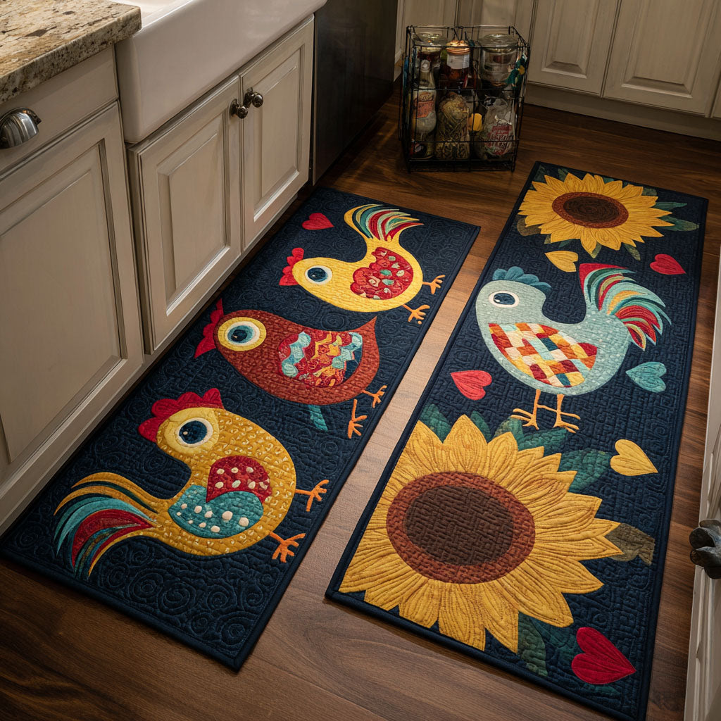 Non-Slip Kitchen Rug – Hens in Country Style