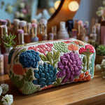 Quilted Cosmetic Bag with Colourful Botanical Motifs