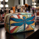 Quilted Cosmetic Bag with a Colourful Dragonfly