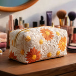 Quilted Cosmetic Bag with Floral Motif