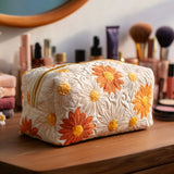 Quilted Cosmetic Bag with Floral Motif