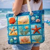 Quilted Beach Bag – Seashells on the Shore