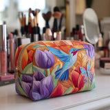 Quilted Cosmetic Bag with a Radiant Garden