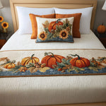 Quilted Bed Runner – Autumn Pumpkin in the Harvest Field