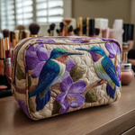 Quilted Cosmetic Bag with a Delicate Hummingbird