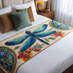Quilted Bed Runner – Blue Dragonfly As A Glass Jewel
