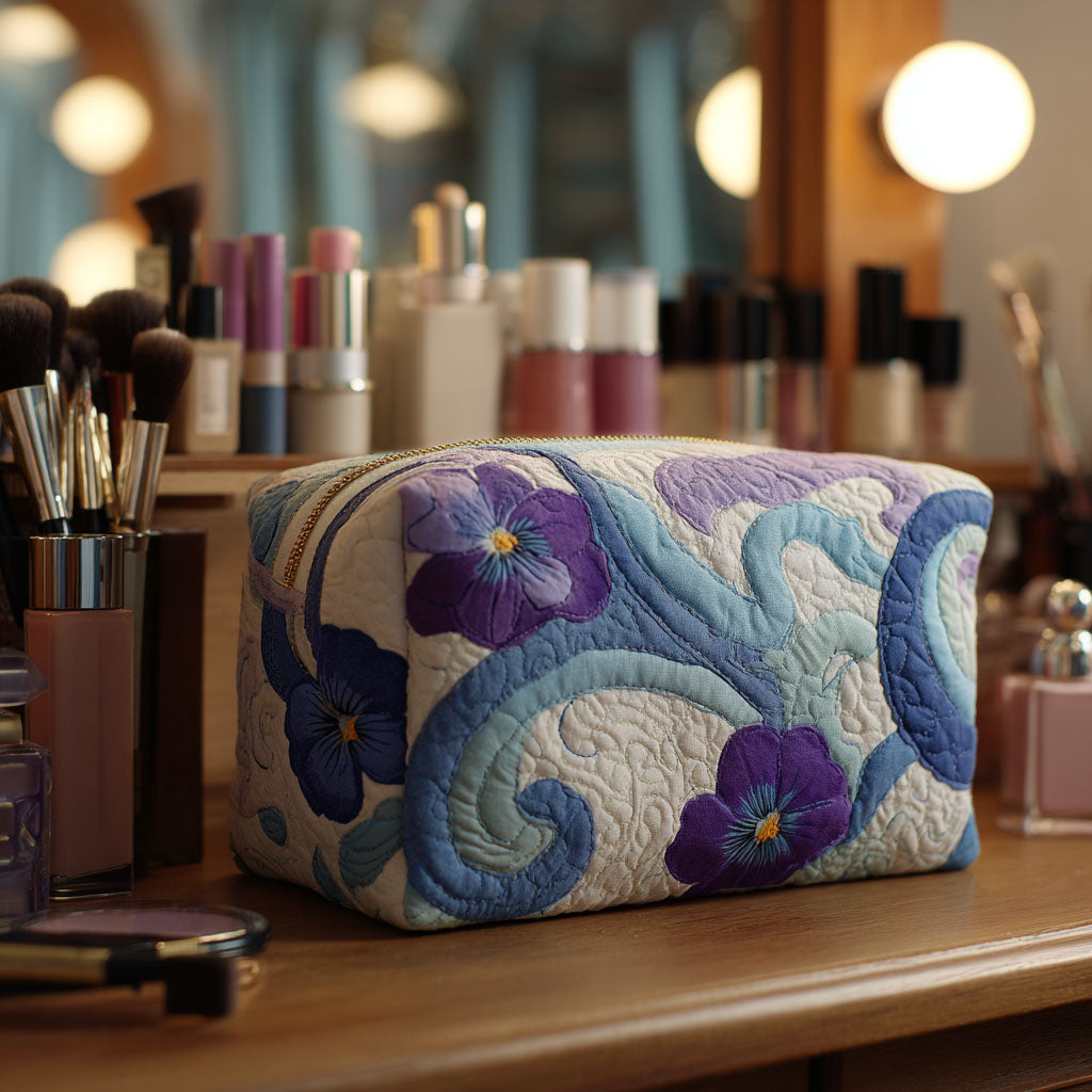 Quilted Cosmetic Bag with Midnight Purple