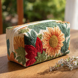 Quilted Cosmetic Bag with Morning Flower