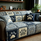 Quilted Sofa Cover – In Blue With Paw and Heart