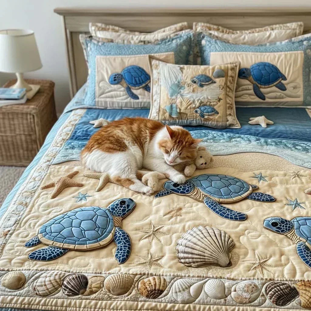 3-Piece Quilted Bedding Set – Ocean Waves – View 3