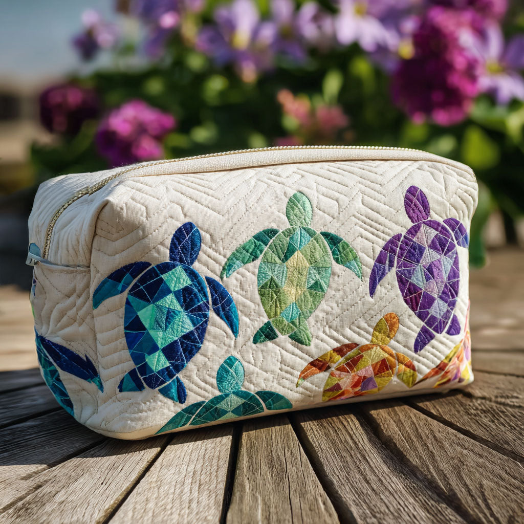 Quilted Cosmetic Bag with Ocean Waves