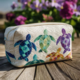 Quilted Cosmetic Bag with Ocean Waves