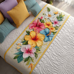 Quilted Bed Runner – Hibiscus Blossoms in Pastel