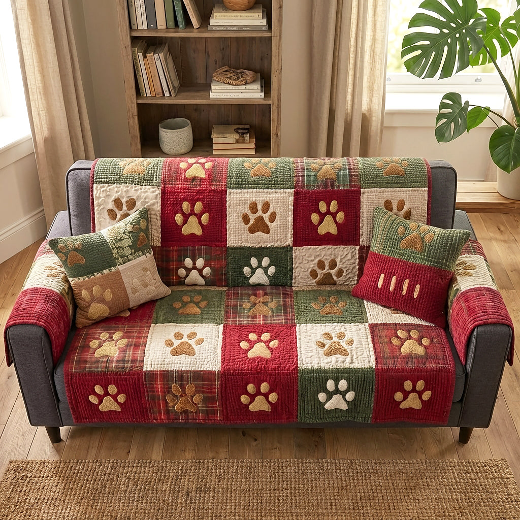 Quilted Sofa Cover – With Christmas Paws – View 3