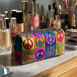 Quilted Cosmetic Bag with Retro Peace Symbol