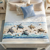 Quilted Bed Runner – Sea Turtles on the Coastal Beach