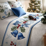 Quilted Bed Runner – Blue Christmas Bells in Starlight