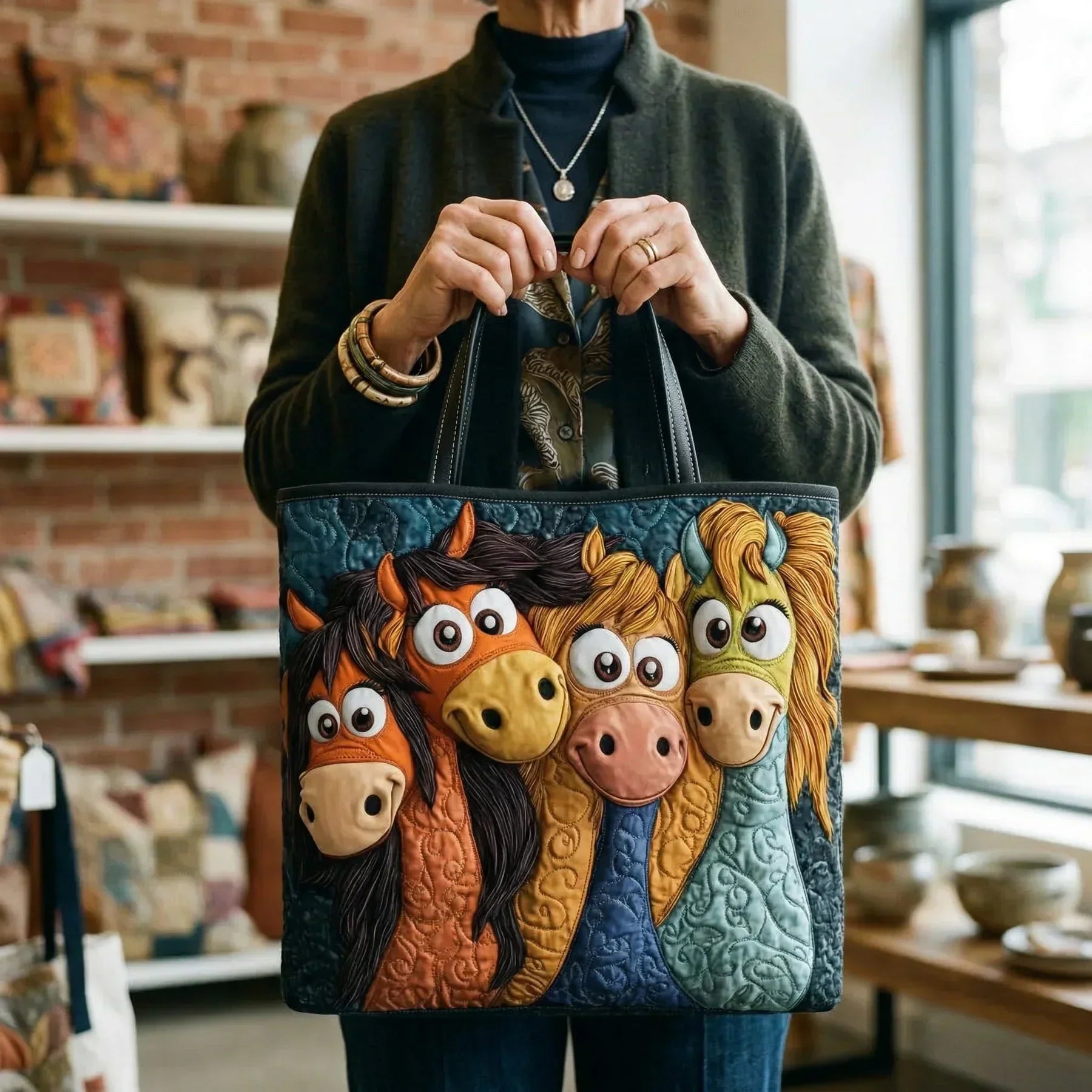 Handcrafted Quilted Bag – Playful Ponies – View 2