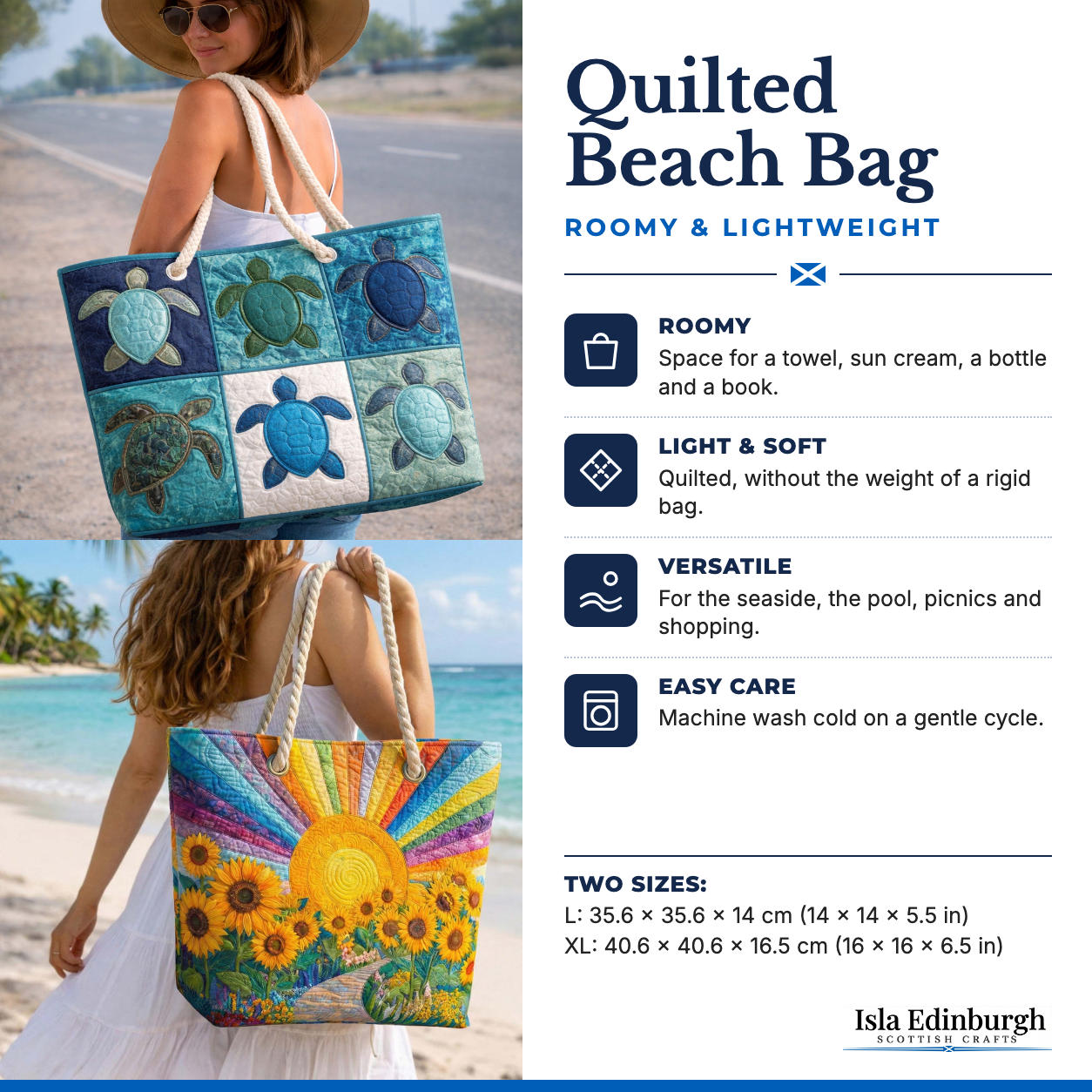 Quilted Beach Bag – Features | Isla Edinburgh