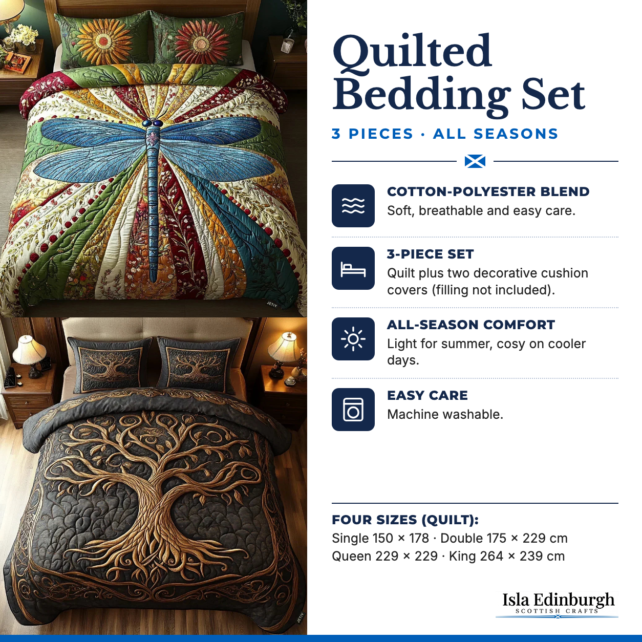 3-Piece Quilted Bedding Set – Features | Isla Edinburgh