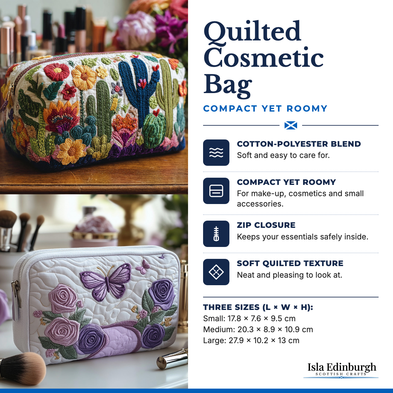 Quilted Cosmetic Bag – Features | Isla Edinburgh