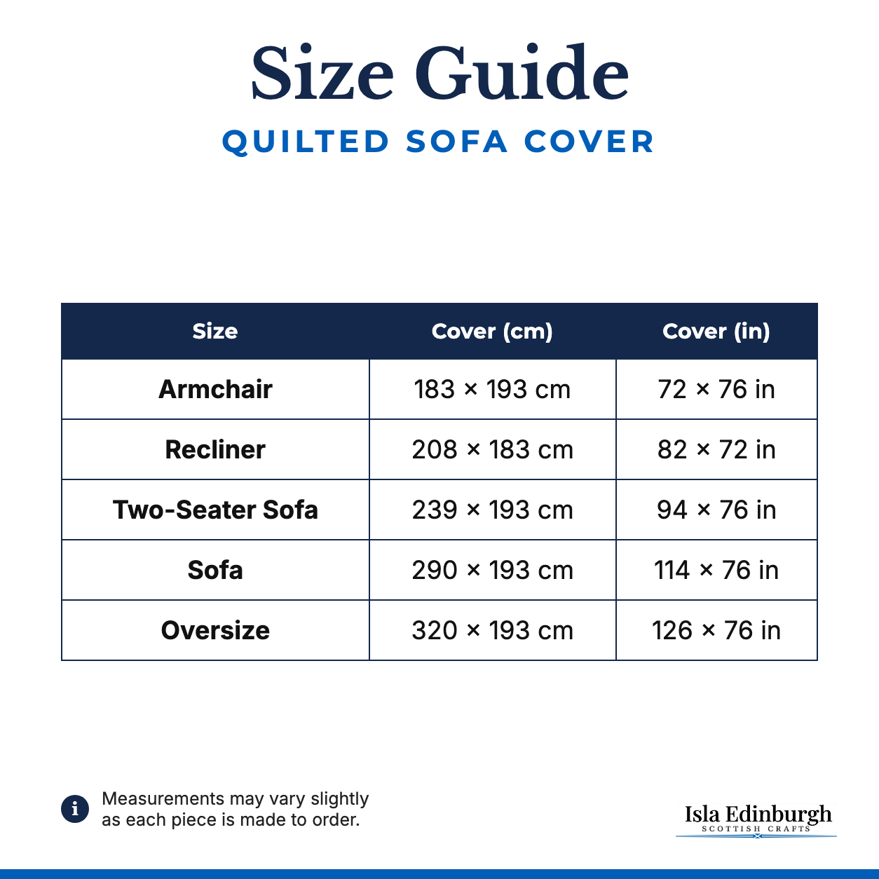 Quilted Sofa Cover – Size Guide | Isla Edinburgh
