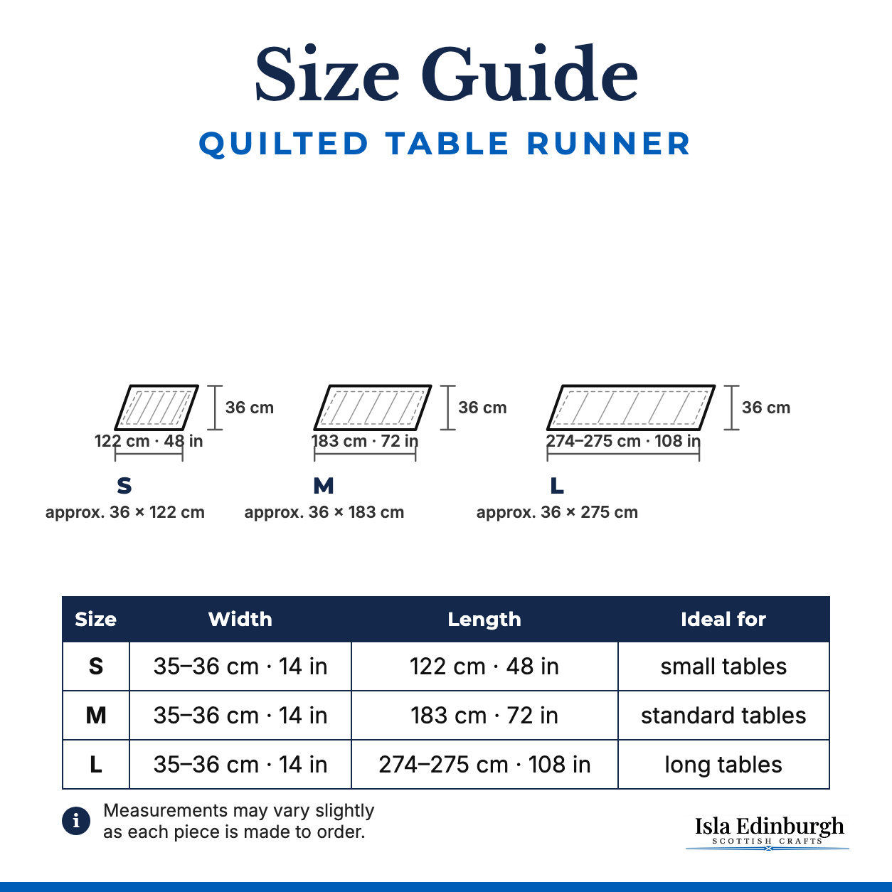 Quilted Table Runner – Size Guide | Isla Edinburgh