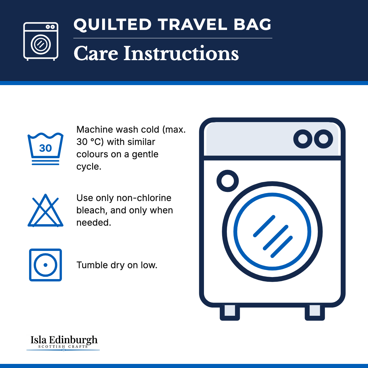 Quilted Travel Bag – Care Instructions | Isla Edinburgh