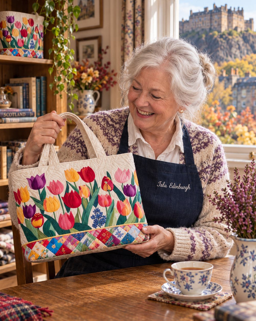 Granny Isla with a quilted tulip bag