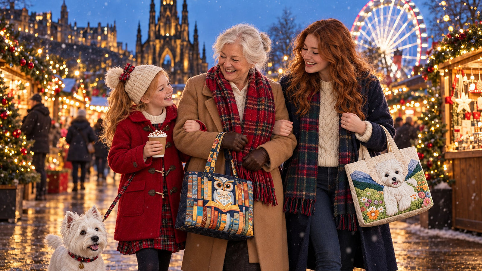 Granny Isla with Freya and Millie at the Edinburgh Christmas market